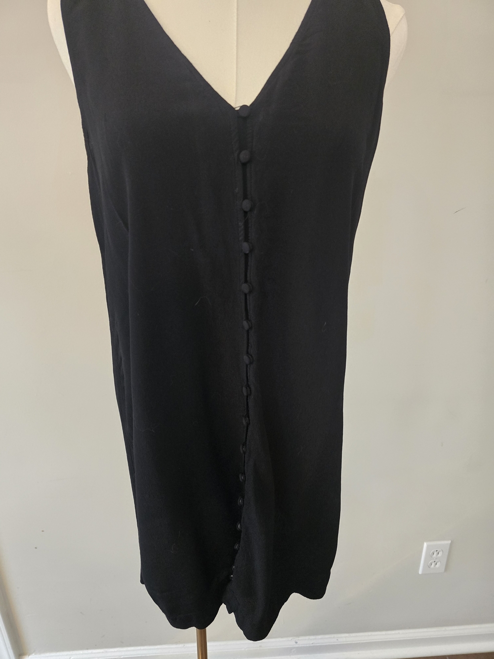 Madewell Sleeveless V-Neck Button-Front Black Dress